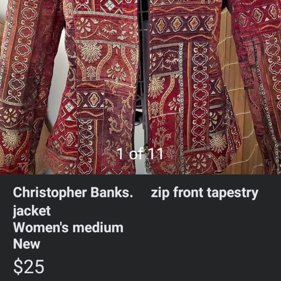 Christopher Banks Tapestry Blazer/Jacket. Deep Red Burgundy and Earth tones - Picture 10 of 10